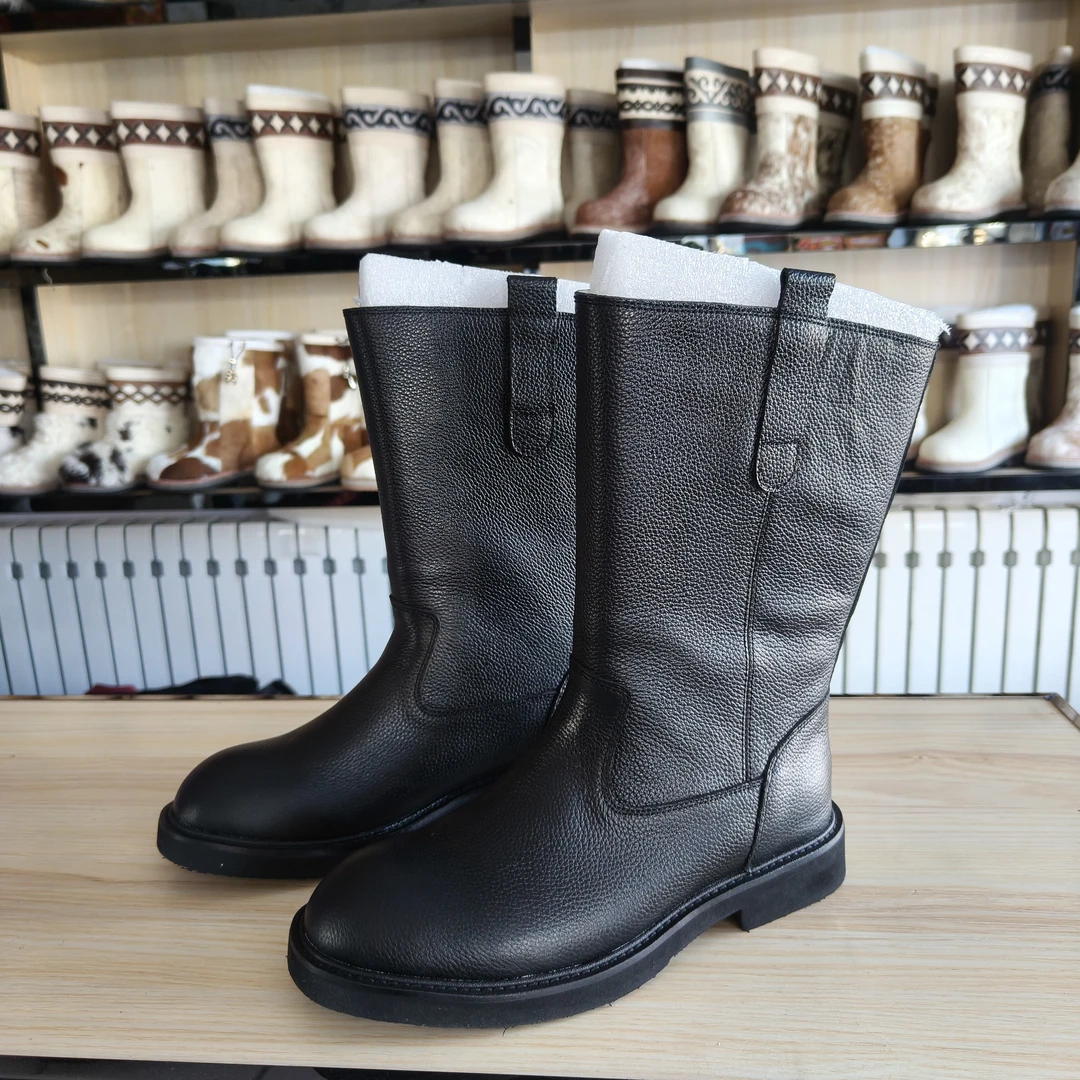 头层牛皮男士单马靴皮里皮面黑色时尚中筒靴