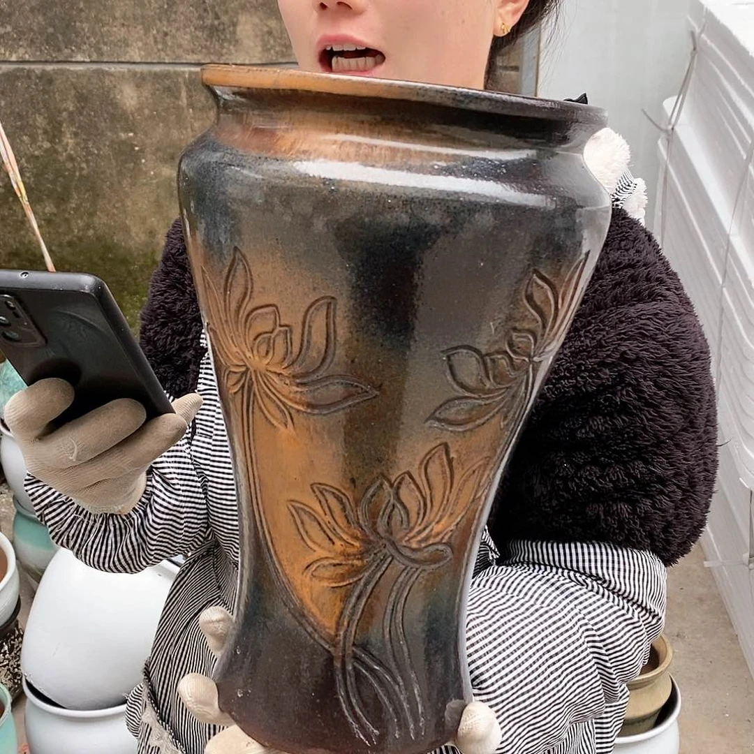 红泥花盆瑕疵口18号30