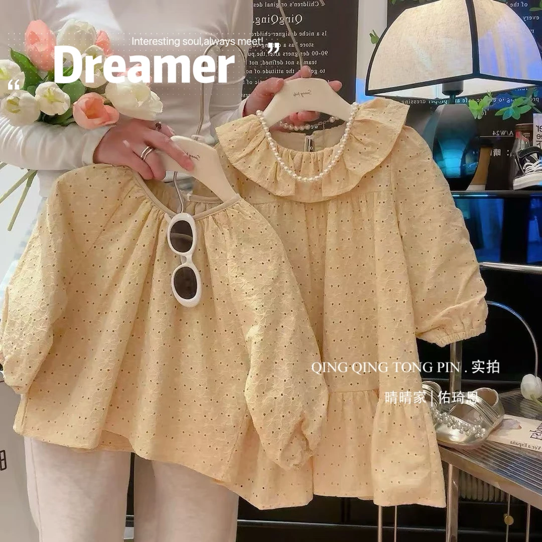 女童双版本森系小清新纯色娃娃领上衣/连衣裙2025春季新款SY231锌