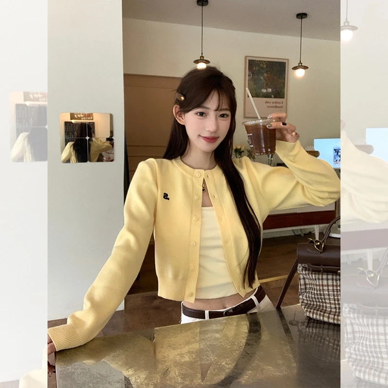 短款针织开衫外套女秋季圆领绣花毛衣高级慵懒上衣AA2637