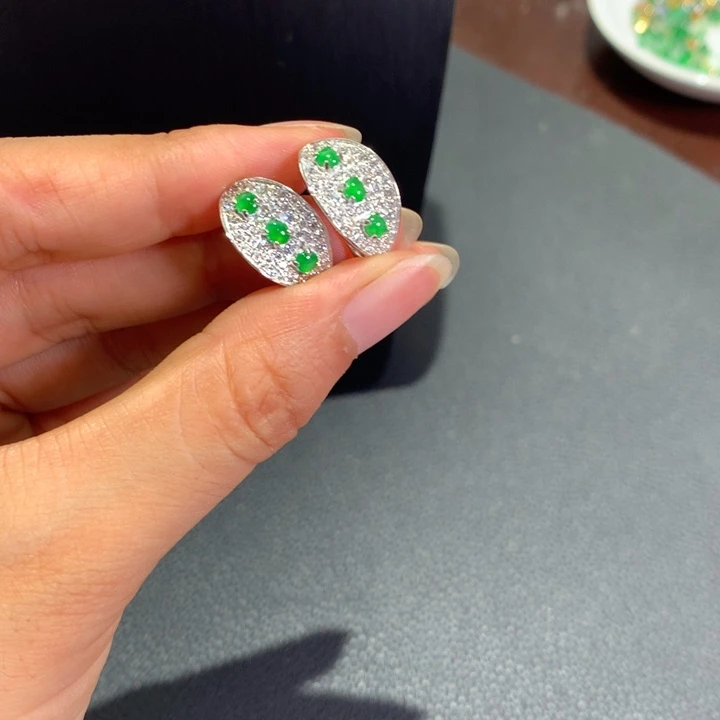 银S925镶嵌翡翠耳饰