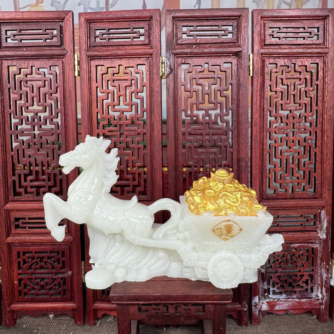 夜光石马上有钱福缸聚宝盆摆件（赠礼盒）