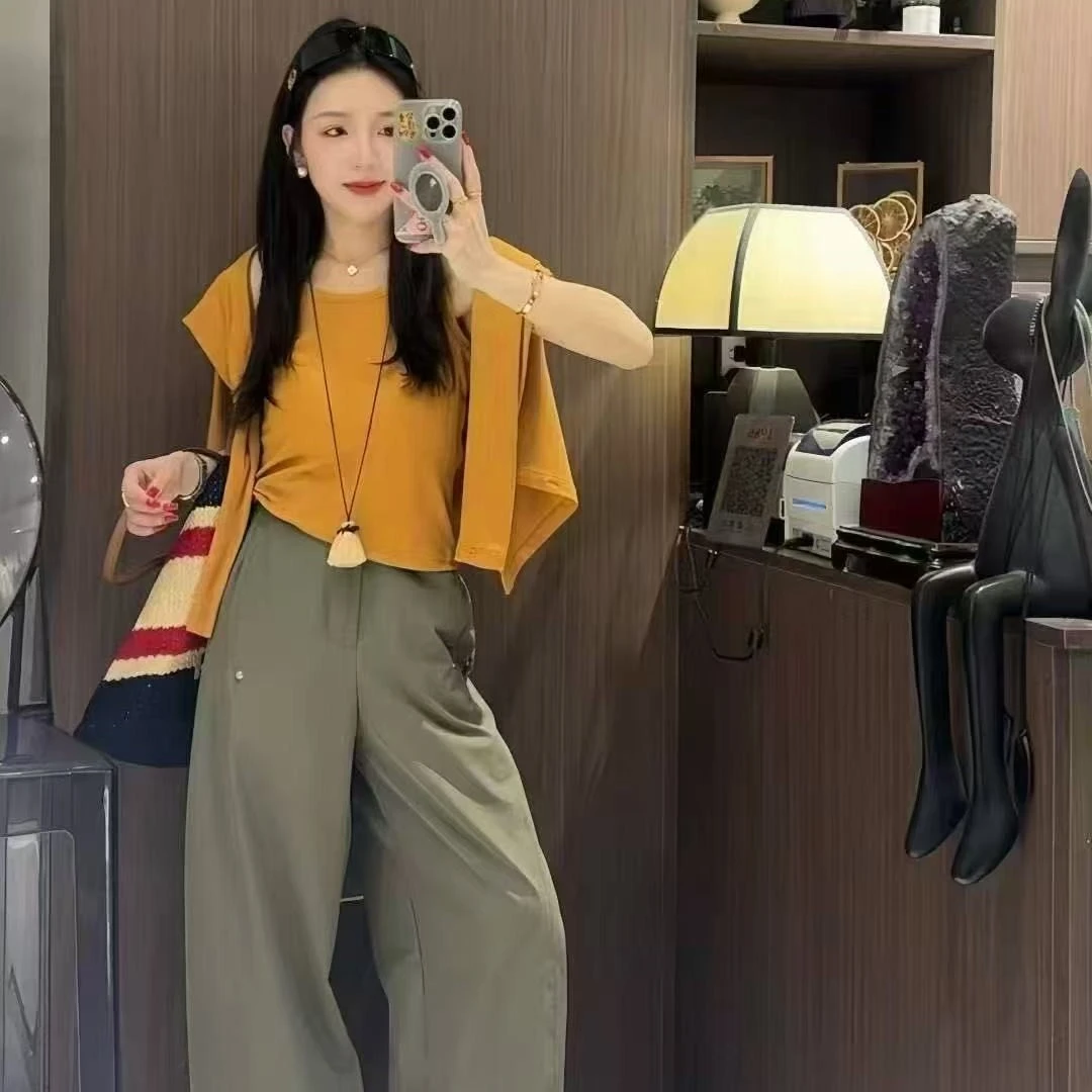 时尚显瘦韩系开衫吊带阔腿裤夏季套装