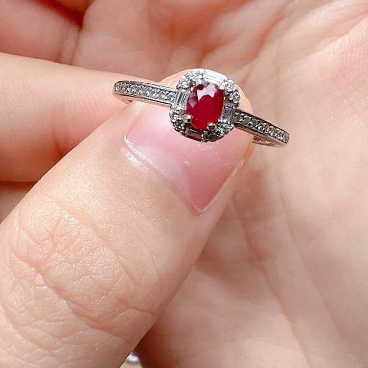 戒指银S925镶嵌红宝石