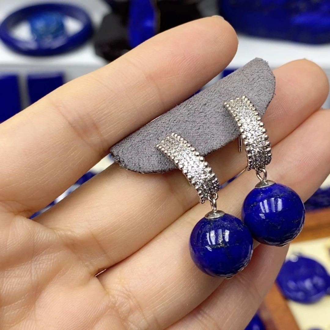 青金石耳饰银S925镶嵌