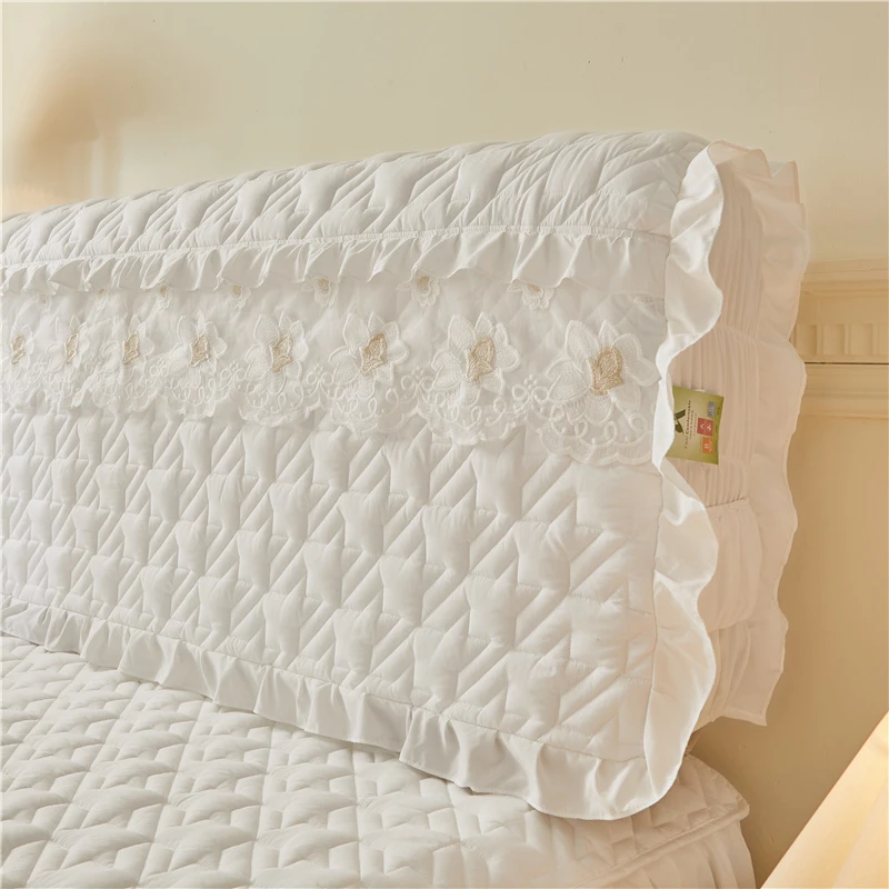 韩版蕾丝纯色磨毛绗缝床头罩套夹棉加厚全包弹力布艺床头套罩全包