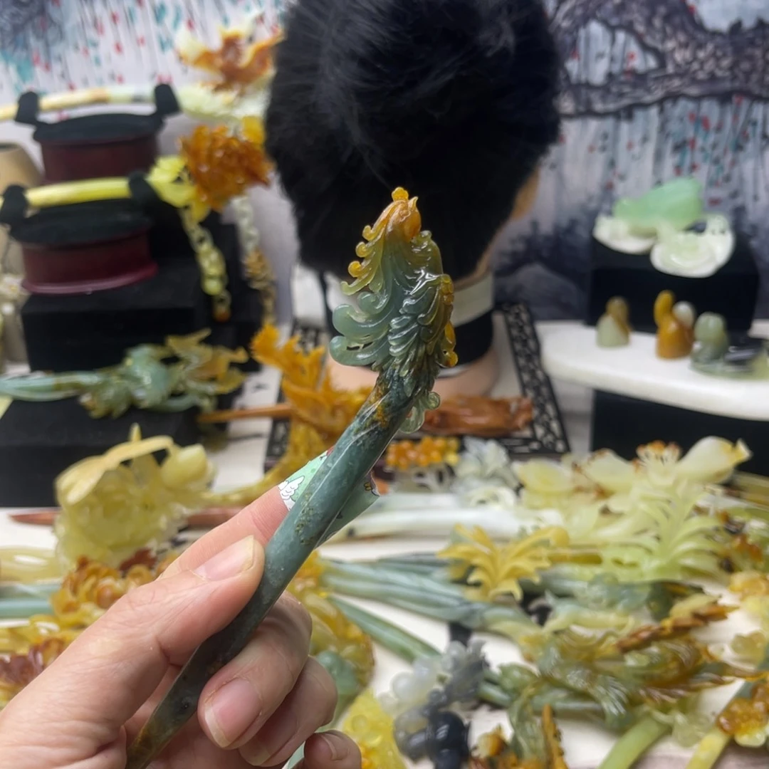 【闪购商品】蛇纹石玉发饰合金i*7