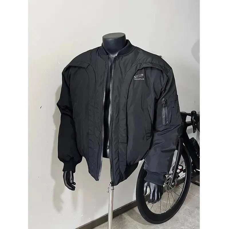 美式大码胖子复古cleanfit小众解构双弯刀设计棒球棉服加厚外套冬