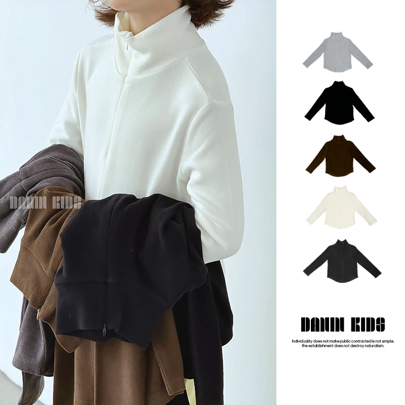 嗒囜【晨起温柔】半拉链易穿脱德绒保暖儿童秋季内搭单穿长袖上衣