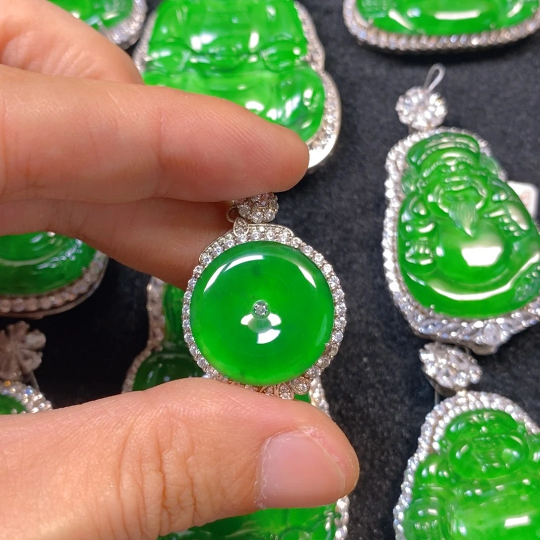 翡翠银S925镶嵌颈饰平安扣吊坠