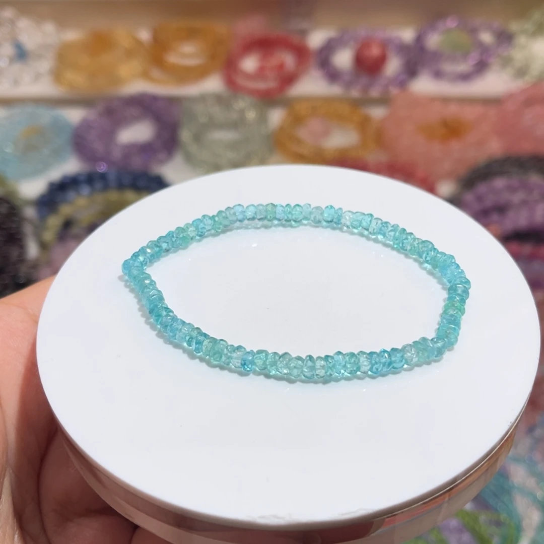 水晶未镶嵌手串蓝磷灰算盘珠手串