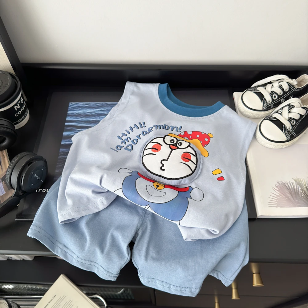 2025夏季新款儿童韩版爆款休闲百搭立体玩偶卡通纯棉无袖背心套装