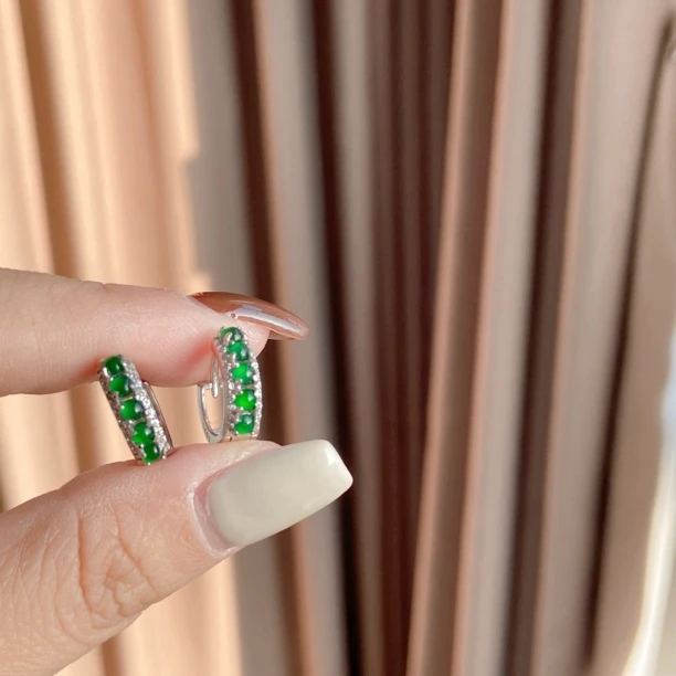 【元满】时尚风耳环耳坠 女新中式轻奢 冰阳绿蛋面S925银镶嵌耳扣