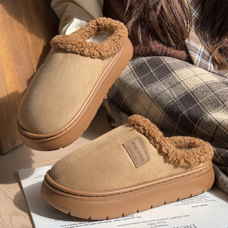 棉拖鞋女冬季复古时尚巨暖和室内舒适不掉毛户外防滑百搭耐磨棉鞋