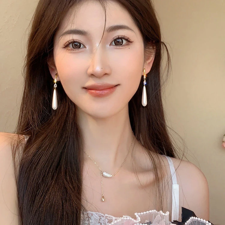 铜合金仿珍珠项链 珍珠饰品精致耳环长款白色小众轻奢耳饰新中式