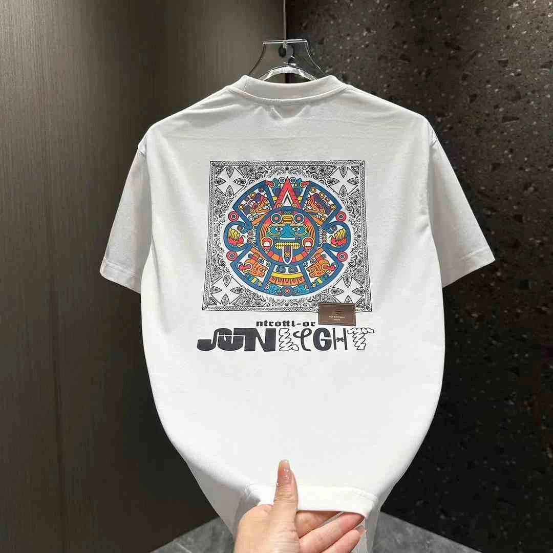 纯棉新款男士夏季简约印花百搭时尚圆领短袖T恤潮流休闲修身上衣