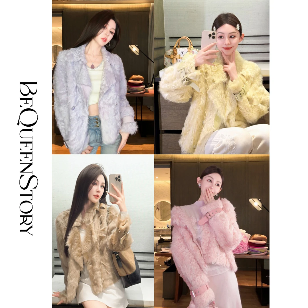 余潇潇【显瘦神颜】轻奢精致小湖羊皮毛一体机车风翻领皮草外套女