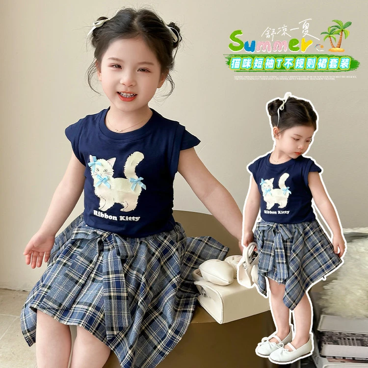 套装韩版夏季格子女童中小童