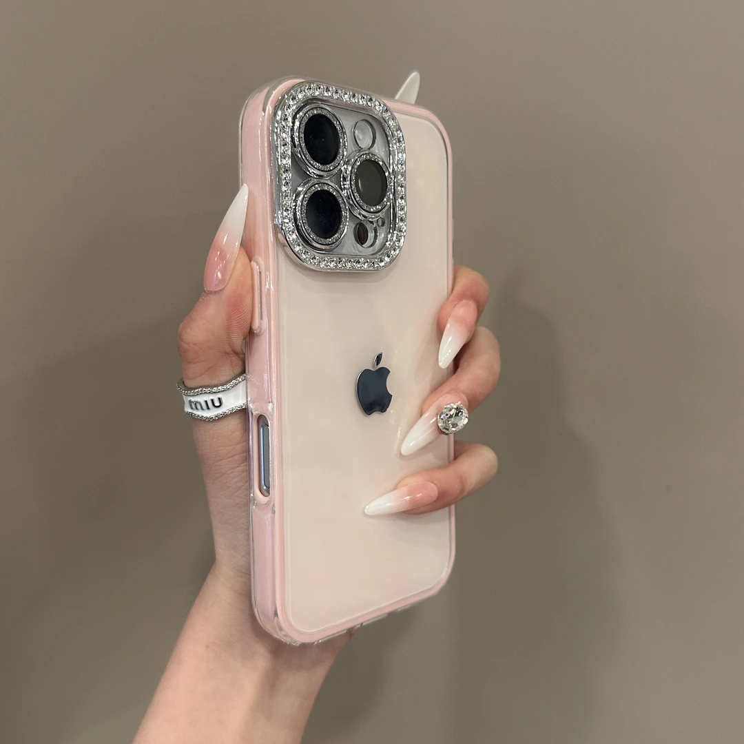 粉嫩嫩果冻纯色适用iPhone16promax手机壳闪粉镜头15可爱14Pro/13