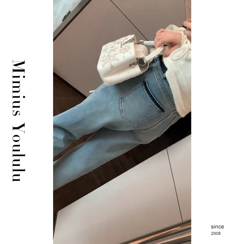 【mimius】&游鹿鹿 港风复古加绒高腰牛仔裤-含腰带 WF11083