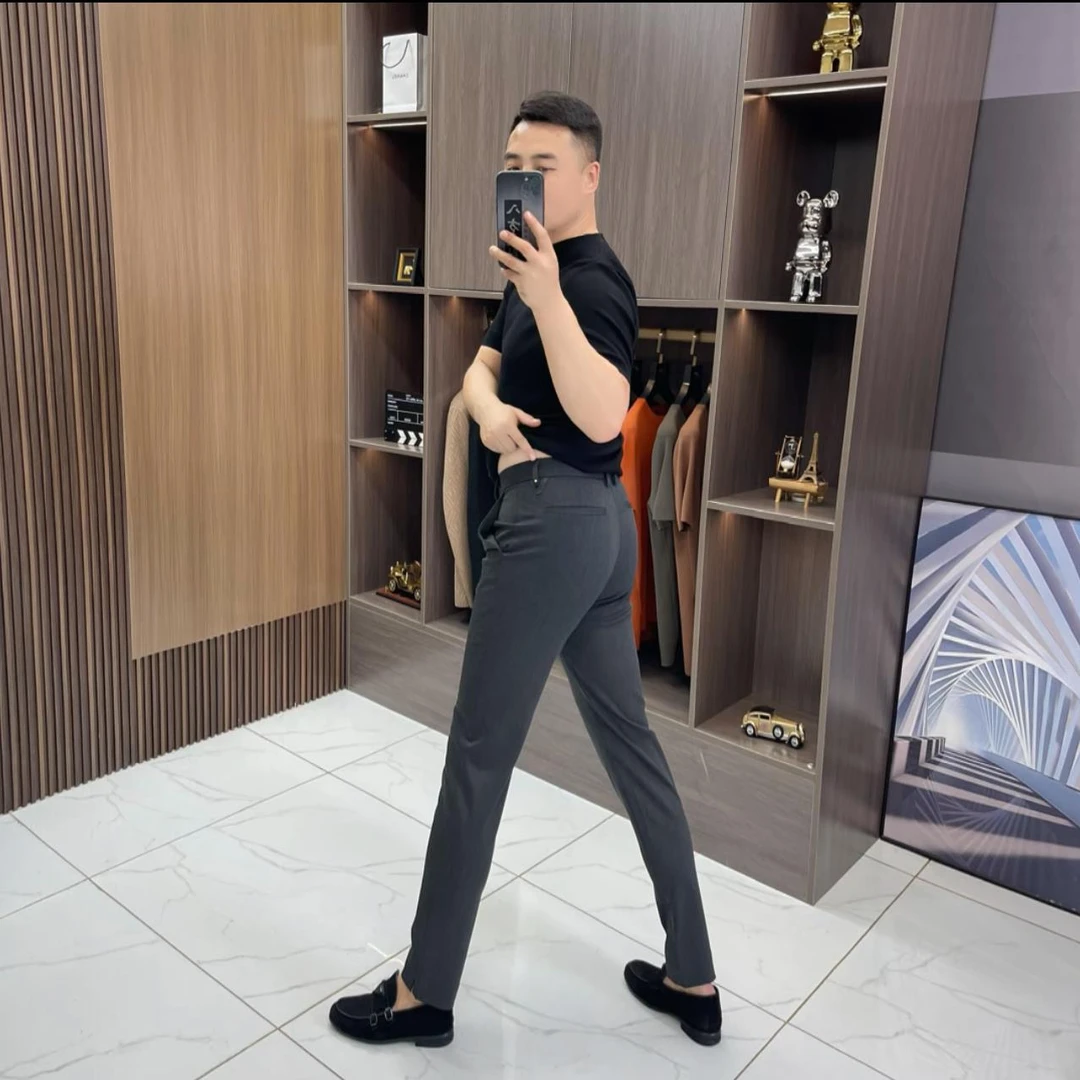 58608秋冬九分开叉男士小脚裤百搭常规款微弹力休闲裤显瘦韩版