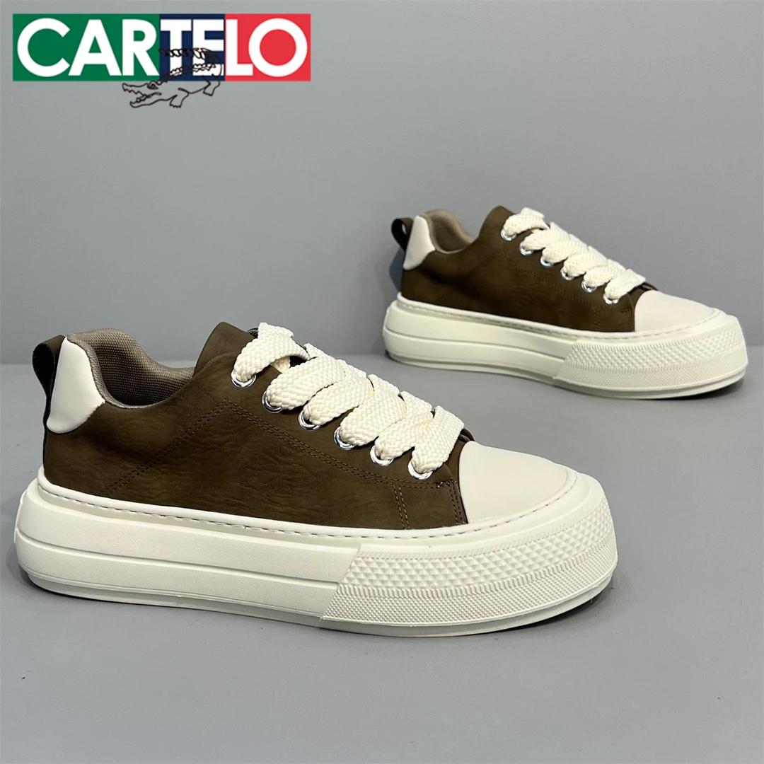 卡帝乐鳄鱼男鞋2025新款时尚软底上班通勤板鞋厚底百搭潮流休闲鞋