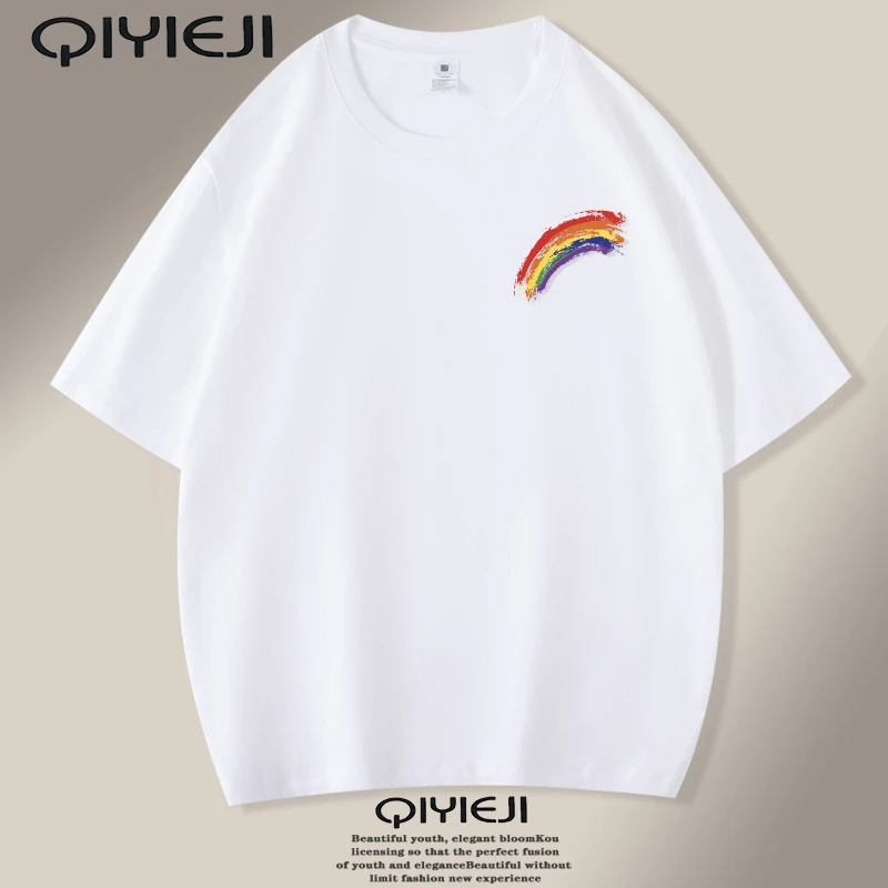 彩虹纯棉圆领短袖T恤男士休闲印花夏季t恤休闲上衣百搭国潮体恤衫