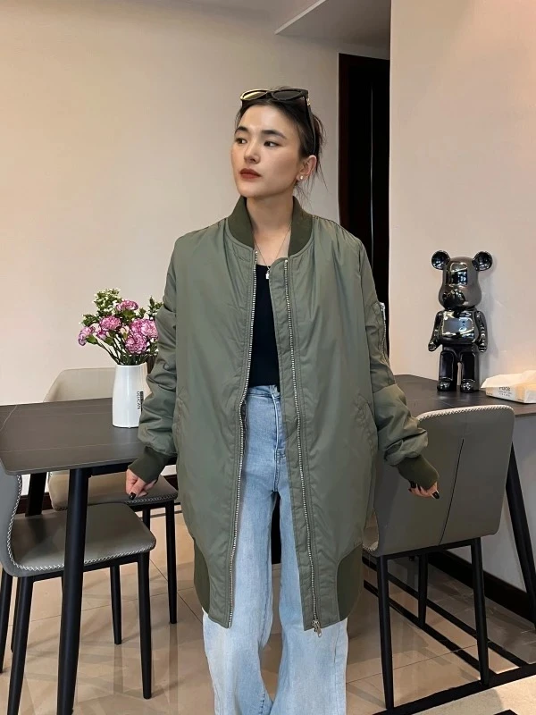 「ZJ」棒球领中长款款棉服外套