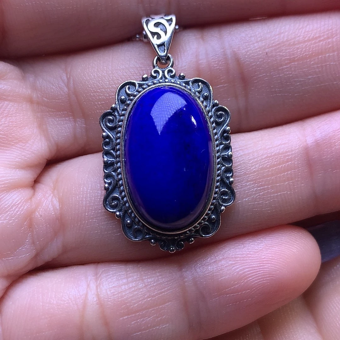 青金石银S925镶嵌吊坠35.2m克莱因蓝