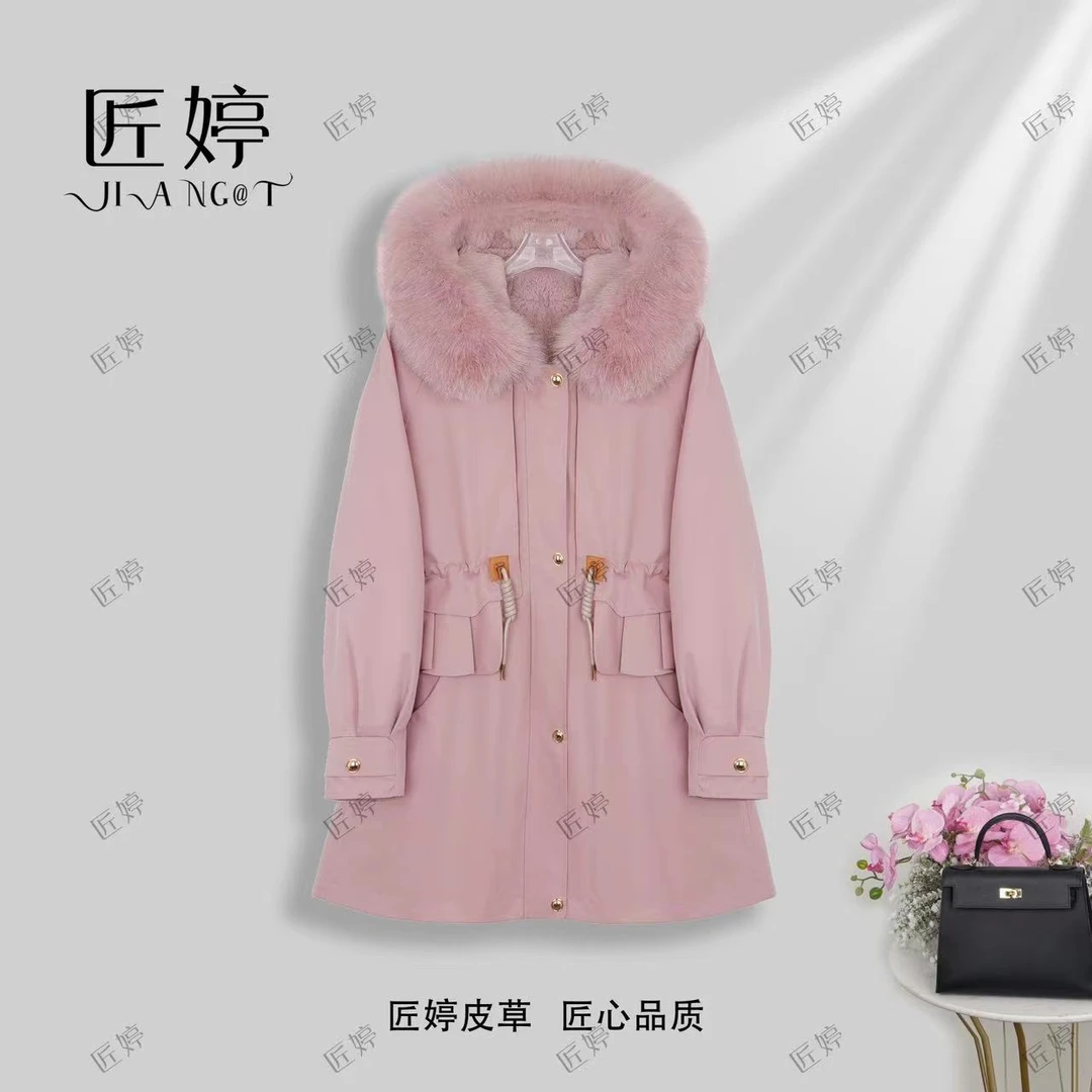 【雪莲花】冬季新款真毛保暖可拆女士短款外套