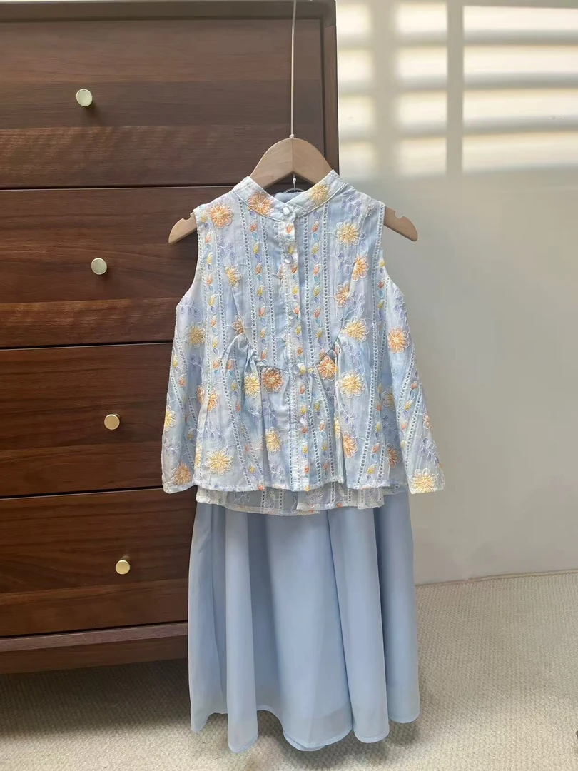 国风重工刺绣女童两件套