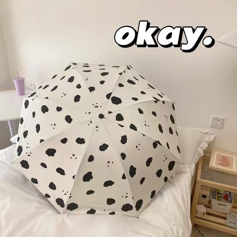 ins风奶牛小熊防晒伞黑胶折叠便携晴雨两用遮阳伞学生小清新雨伞