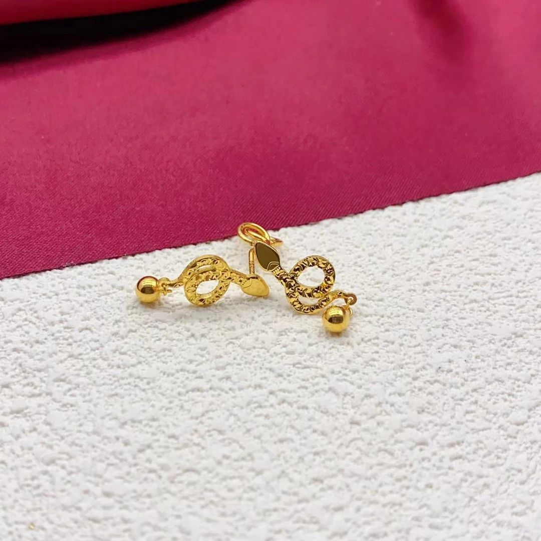 【木韵阁】足金999 黄金5G灵蛇耳钩耳钉时尚百搭耳针 3.04