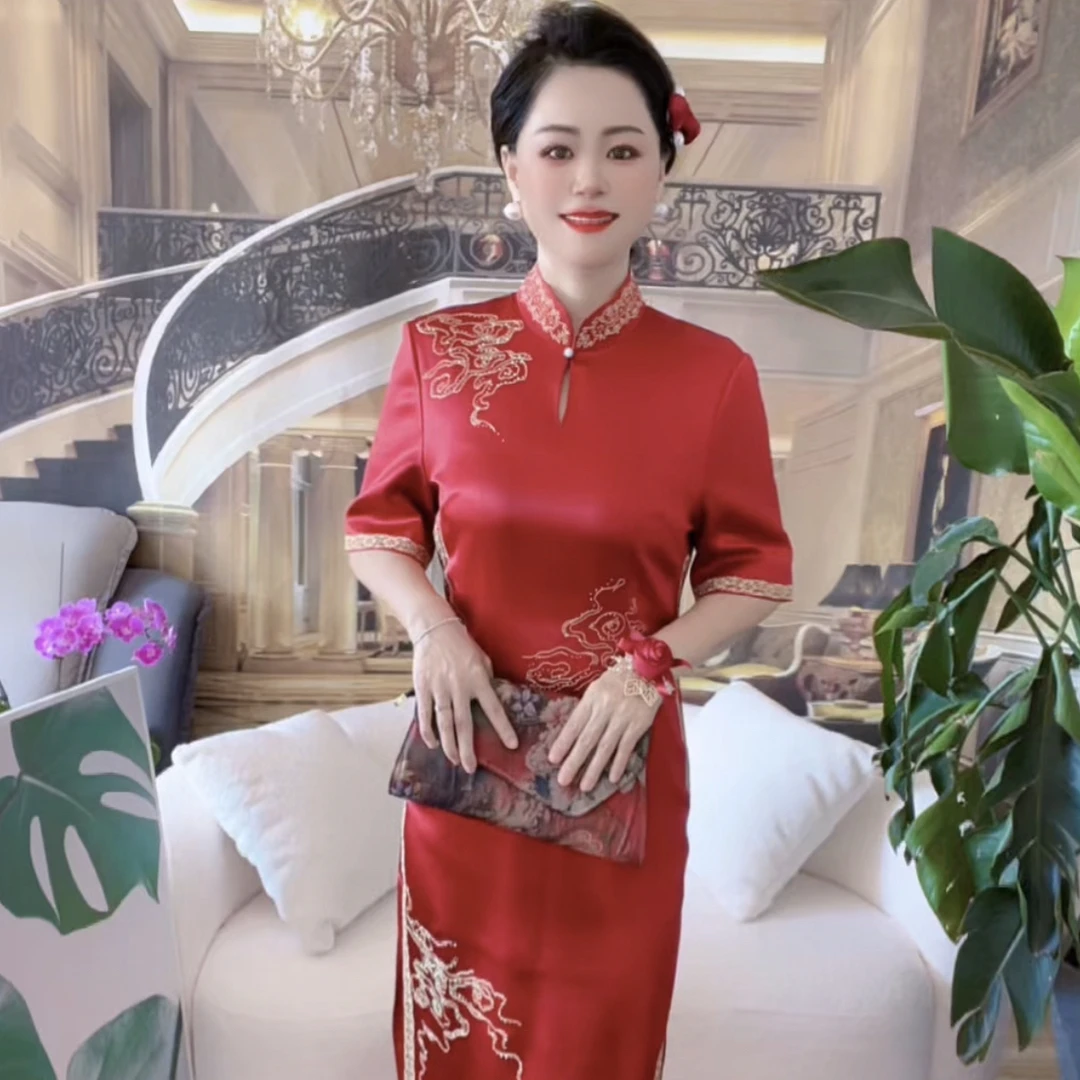 喜婆婆喜妈妈气质显瘦国风复古修身夏季时尚优雅网红连衣裙春夏