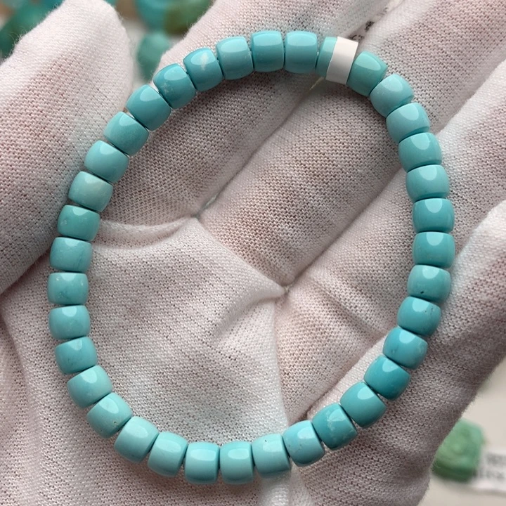 绿松石未镶嵌珠宝奇石高瓷天空蓝直切手串5.5mm
