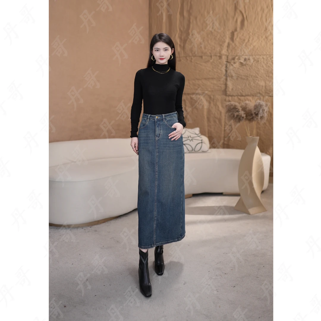2025新款春季土耳其牛仔裙百搭开叉裙中长款显瘦女半身裙A字裙