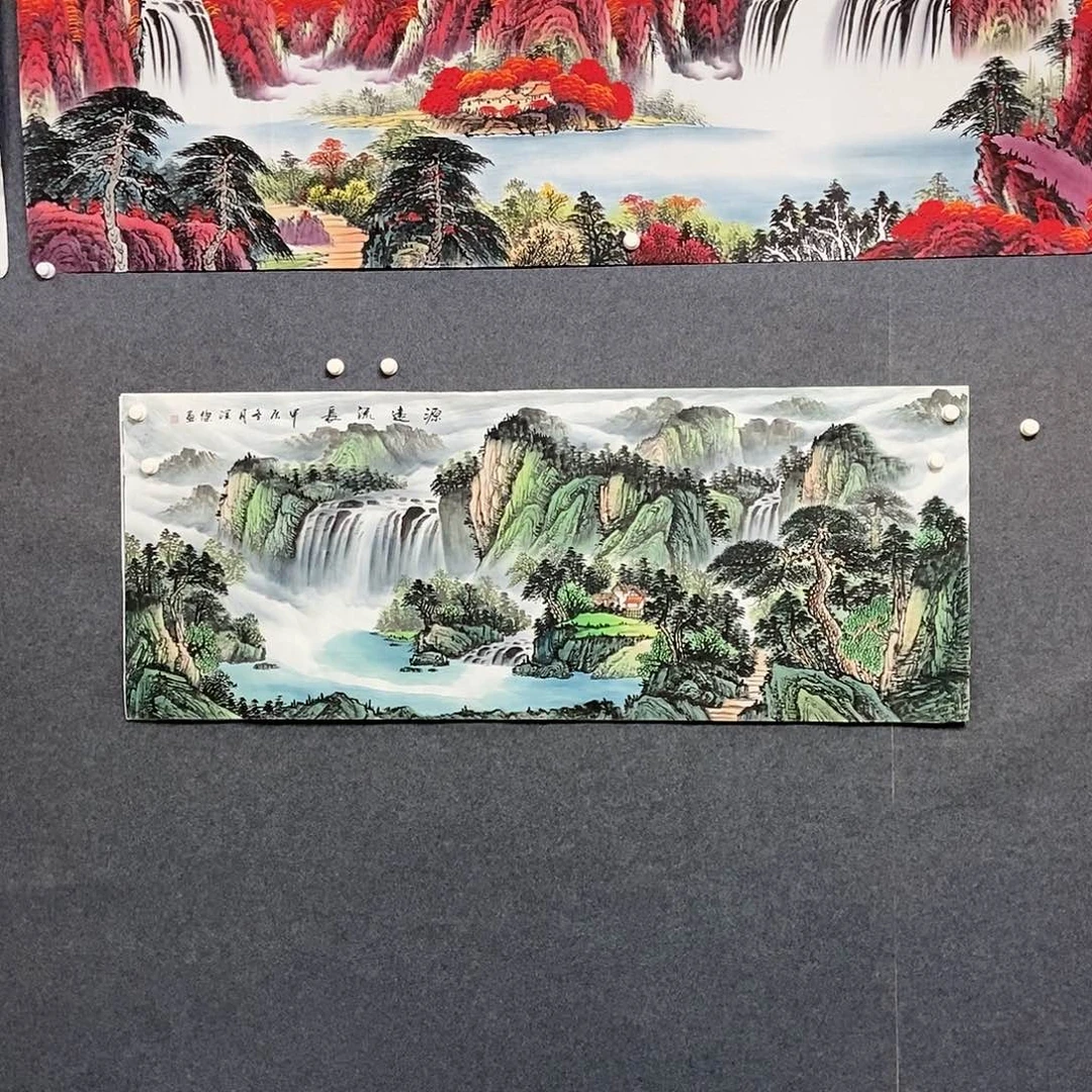 国画小六尺绿水青山一副