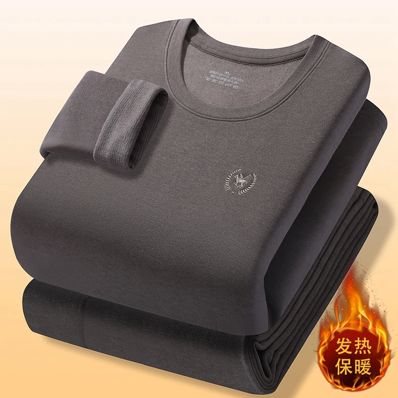 2025冬季男士双面德绒保暖内衣套装加厚圆领刺绣秋衣秋裤长袖套装