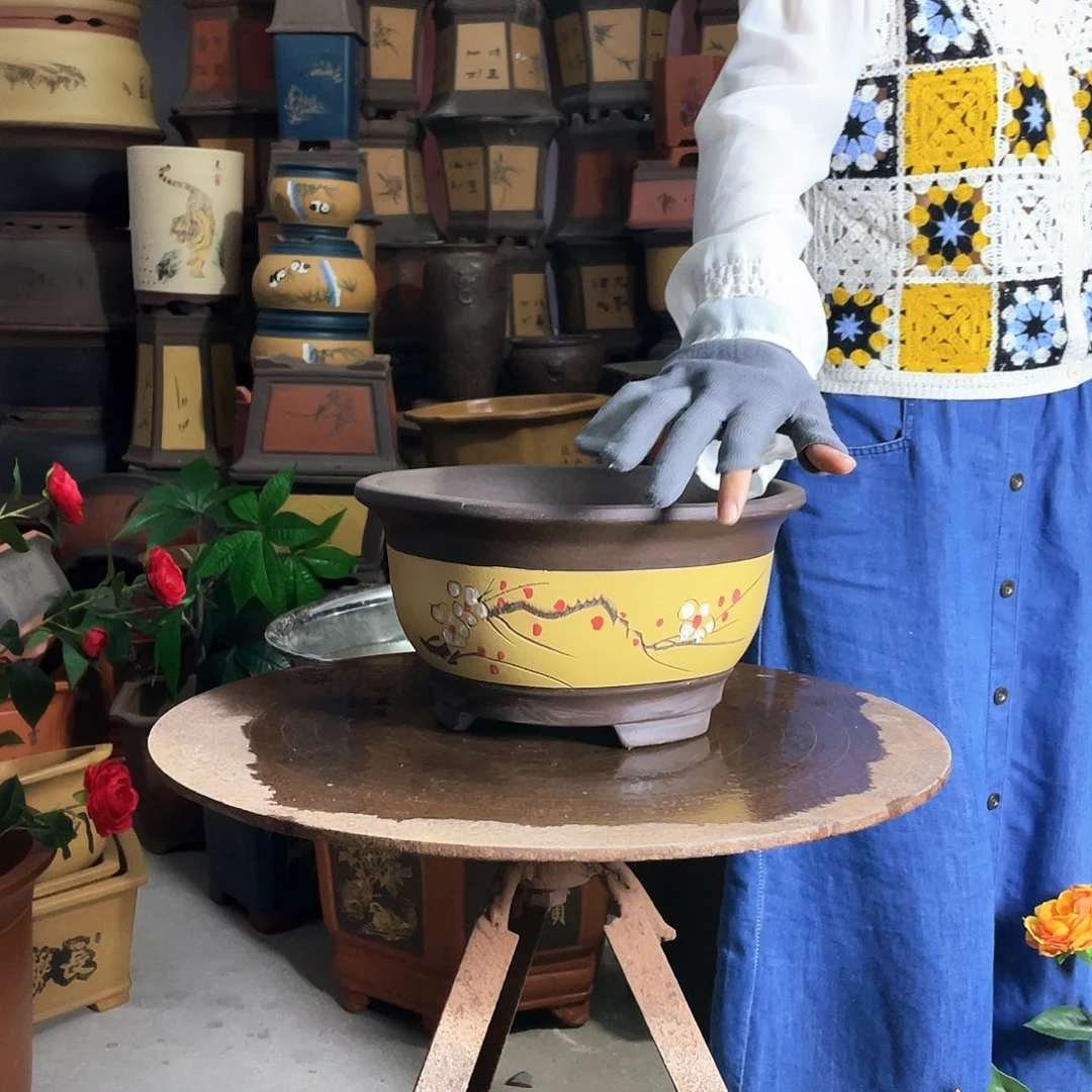 宜兴紫砂紫砂花盆黄富贵点菜大