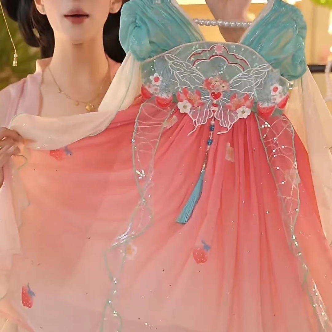 海宁1【花影】2025新款女童国风仙气中国风夏季汉服裙2528