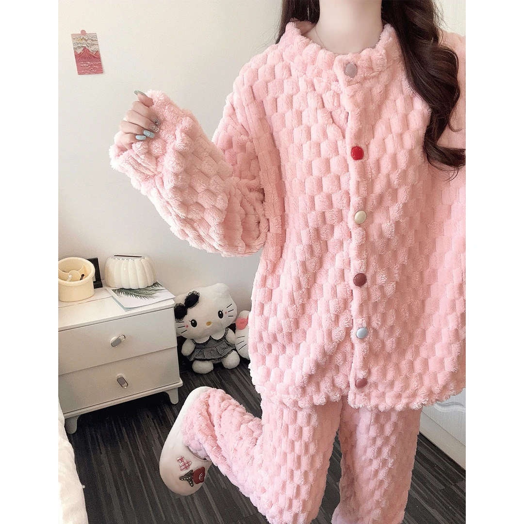 珊瑚绒睡衣女冬季加厚甜美风少女可外穿新款冬天法兰绒家居服套装