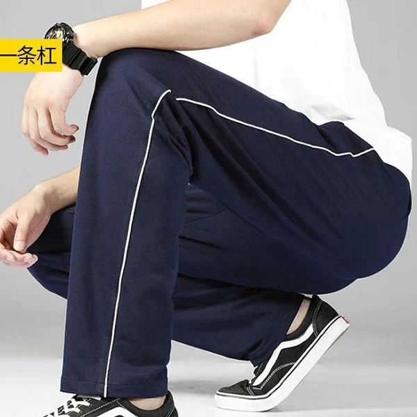 夏季藏青色细白条运动裤春秋宽松校服裤中小学生