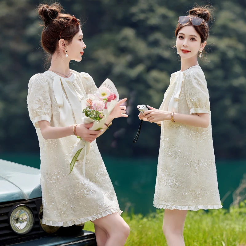 气质减龄泡泡袖连衣裙女2025年夏季新款小个子时尚公主裙