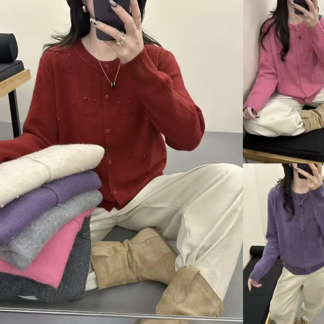 菩朵9820秋冬厚款工艺圆领开衫针织毛衣
