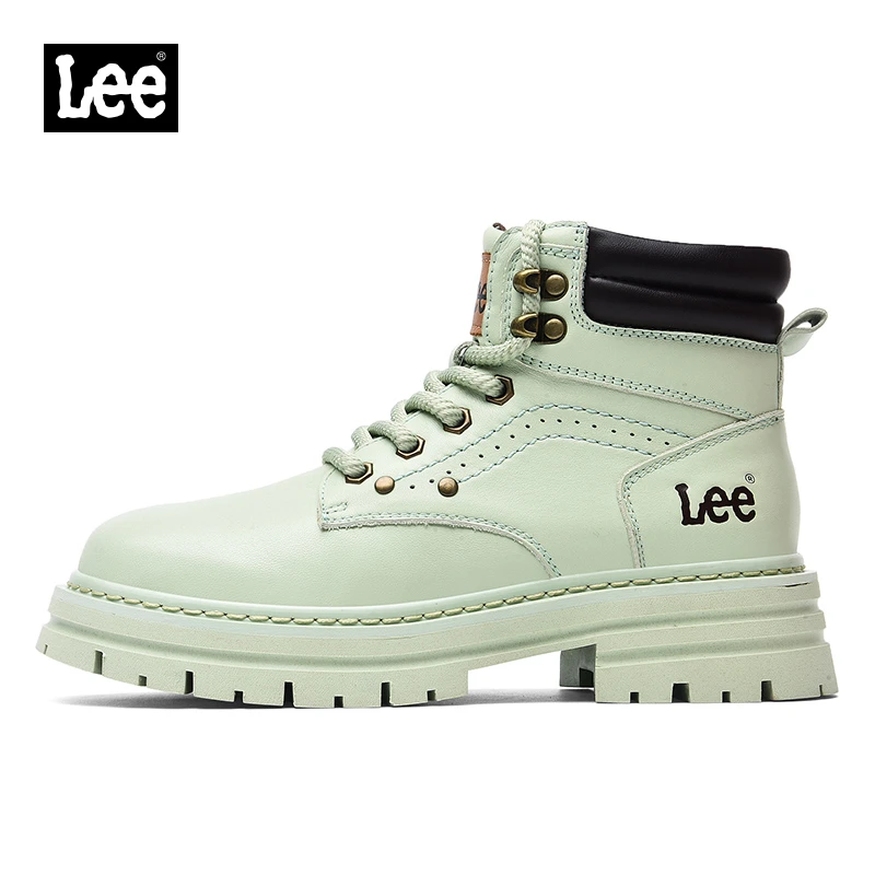 Lee冬季雪地靴防水防滑2025新款头层牛皮马丁靴女厚底增高工装靴