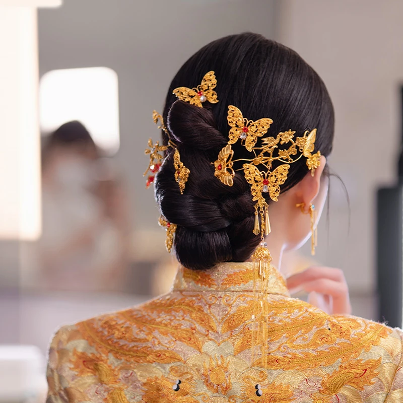 合金婚庆饰品 新款新娘头饰凤钗旗袍龙凤褂发簪结婚减龄发饰MT083