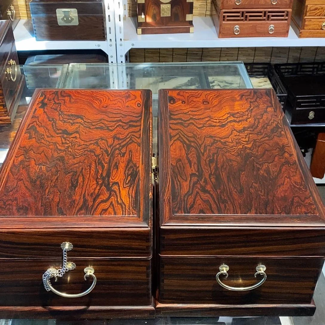 微凹黄檀（南美大红酸枝）独板收纳箱一对45/27/21