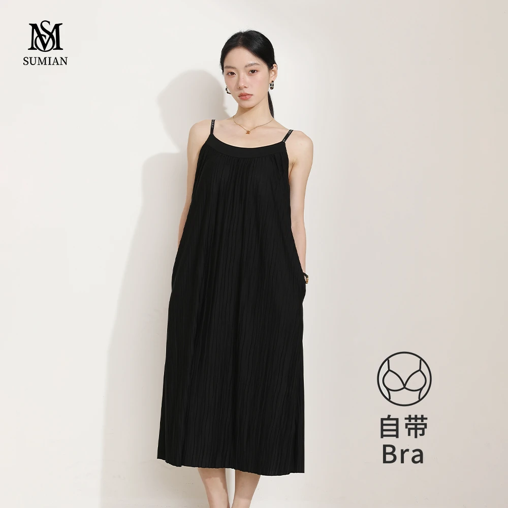 夏季女爆款法式性感吊带冰丝睡衣自带胸垫可外穿宽松露背睡裙