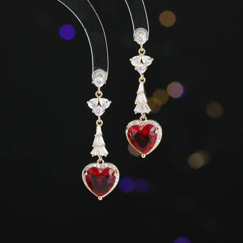 铜合金合成锆石耳饰 新年春节时尚流苏耳环合成锆石耳饰气质百搭