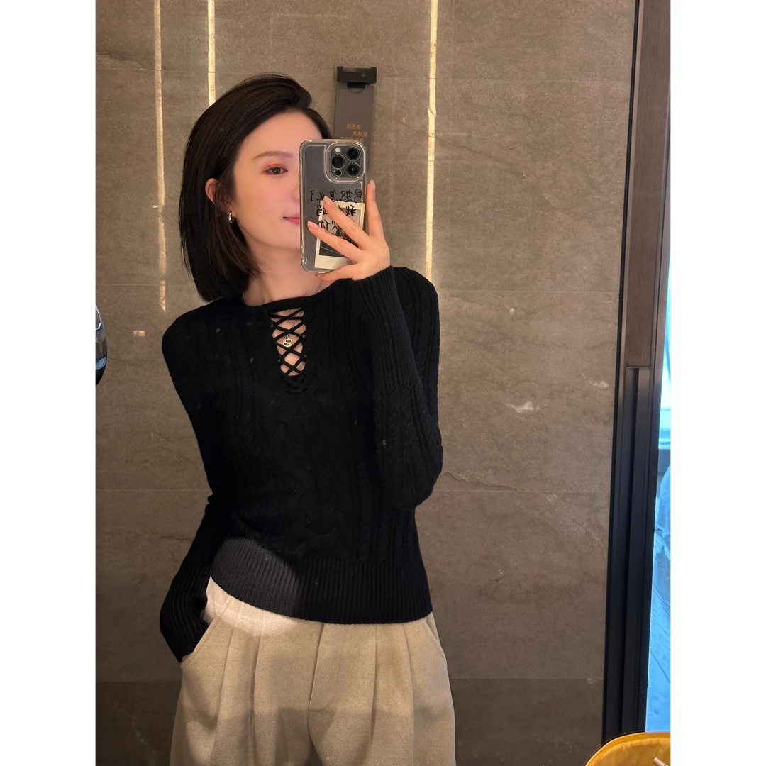 美式镂空针织衫毛衣女冬季设计感修身打底上衣时尚潮流百搭